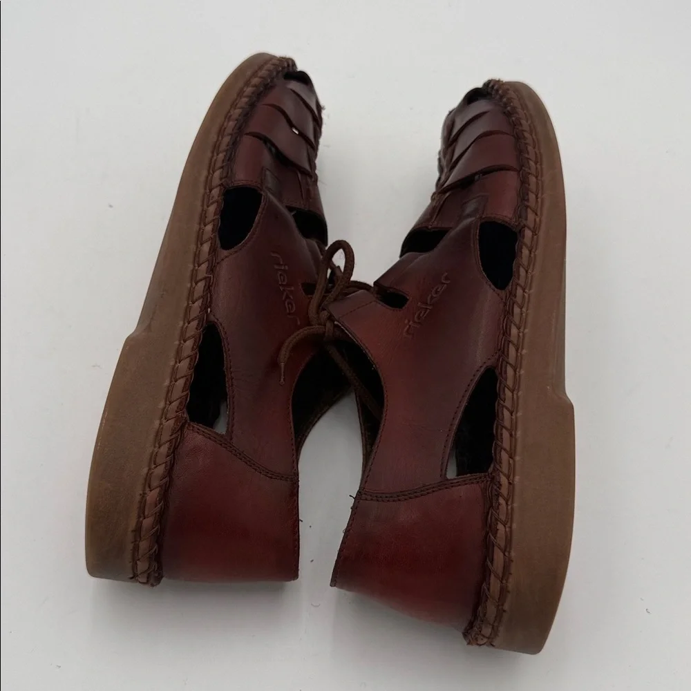 Rieker  Brown Leather fisher Sandals women 41 lace up retro casual Y2K vacation
